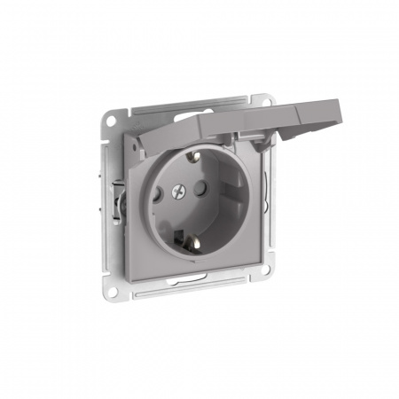 Systeme Electric AtlasDesign Алюминий Розетка с заземл. со шторк. с крышкой, 16А,IP20, мех., быстрозажим. клем.