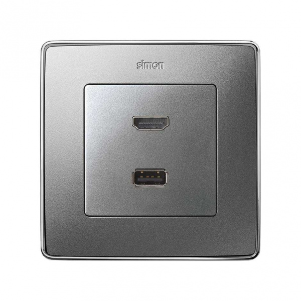 Simon 82 Detail Накладка для розетки HDMI + USB 2.0 для передачи данных цвета холодный алюминий