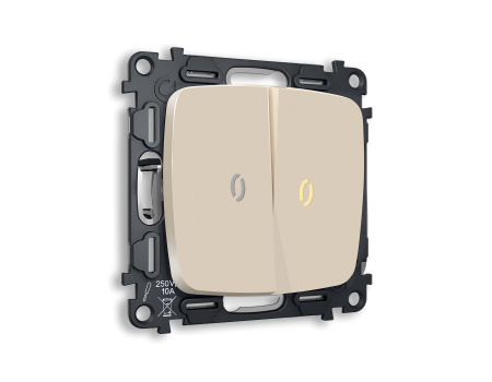 Комплект механизма 2-клавишного выключателя с подсветкой 3200K OMEGA MO324010 Бежевый матовый QUANT