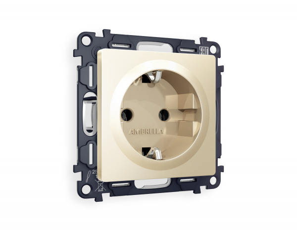 Комплект механизма электрической розетки ALFA MA606010 Шампань с заземлением на винтовых зажимах 2P+E 16A-250V QUANT