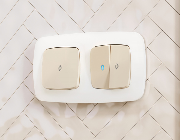 Лицевая панель OMEGA (Бежевый матовый) для 2-кл выключателей с подсветкой QUANT OP3240