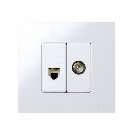 Simon 27 Мех Белая Розетка телефонная RJ-12, 6 конт., узкая