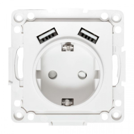 EKF Стокгольм Механизм Розетки 1-местной с/з, USB 2A 16А винтовые клеммы белый с защ. штор.
