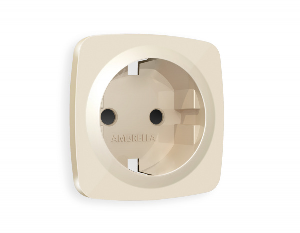 Лицевая панель OMEGA (Бежевый глянец) для электрической розетки с заземлением со шторками QUANT OP3070