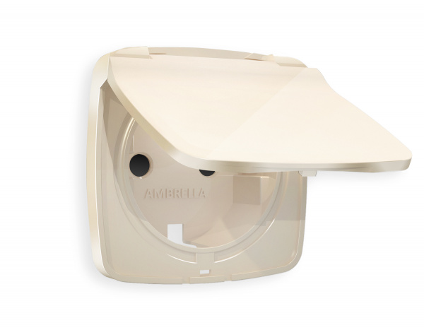 Лицевая панель OMEGA (Бежевый глянец) для электрической розетки с заземлением со шторками и крышкой IP44 QUANT OP3080