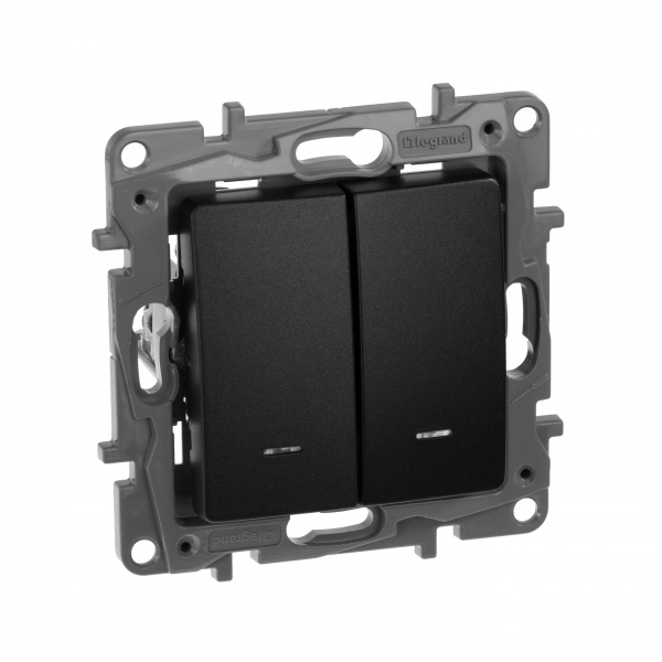 Legrand Etika Антрацит Переключатель 2-клавишный с подсветкой, 10А, авт. клем