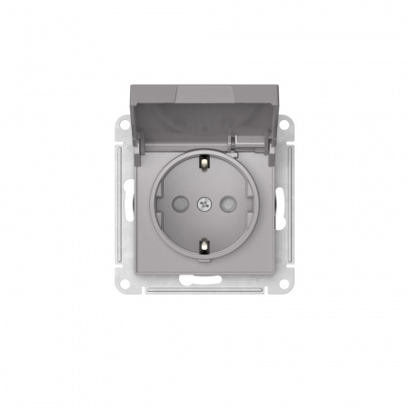 Systeme Electric AtlasDesign Алюминий Розетка с заземл. со шторк. с крышкой, 16А,IP20, мех., быстрозажим. клем.