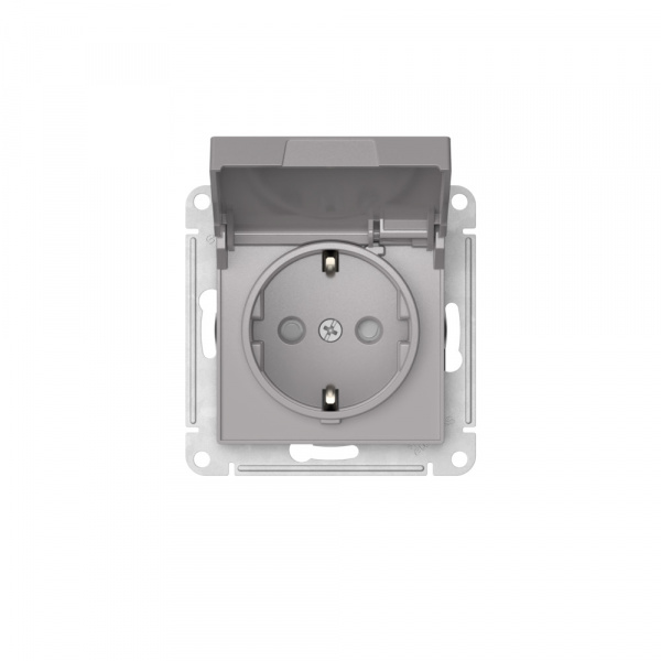Systeme Electric AtlasDesign Алюминий Розетка с заземл. со шторк. с крышкой, 16А,IP20, мех., быстрозажим. клем.