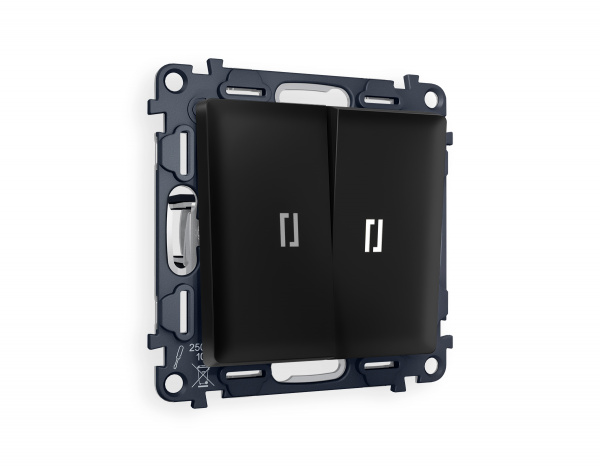 Комплект механизма 2-клавишного выключателя с подсветкой 5600K ALFA MA804015 Черный матовый QUANT