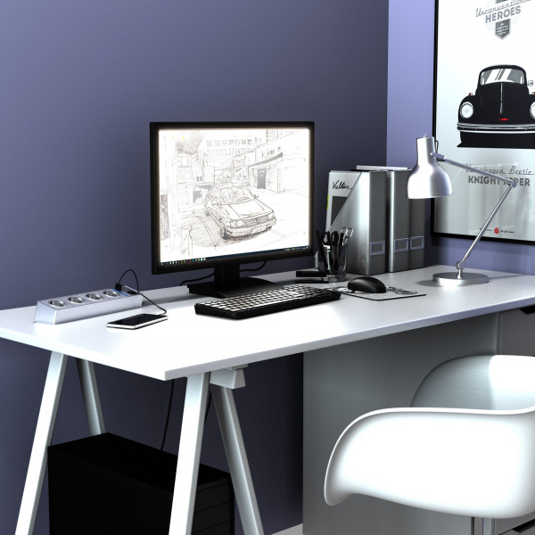 Розеточный блок 4-х местный + 3 USB серебряный/серебряный рифленый WL20-04-03 Розеточный блок 4-х местный + 3 USB серебряный/серебряный рифленый WL20-04-03