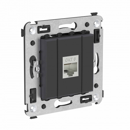 DKC Avanti Компьютерная розетка RJ-45 без шторки в стену, кат.6 одинарная экранированная, Черный матовый