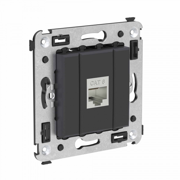 DKC Avanti Компьютерная розетка RJ-45 без шторки в стену, кат.6 одинарная экранированная, Черный матовый