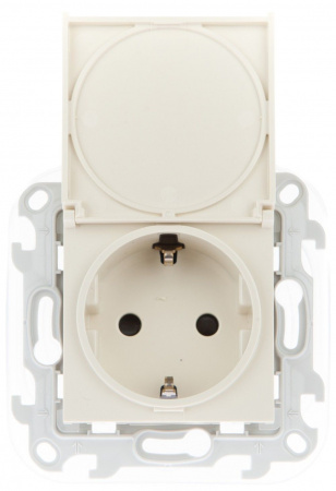 Simon 24 Слоновая кость Розетка 2К+3 Sсhuko IP44 c крышкой и защитными шторками