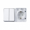 SE AtlasDesign Profi54 Наруж Белый Блок: Розетка с/з со шт. + выключатель 2-клавишный 10А IP54