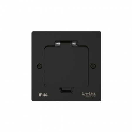 Systeme Electric MultiDesk Чёрный матовый Лючок с розеткой 2К+З, 16А/250В, IP44 с монтажной коробкой для стены, фальшпола, стола , тип MDK21