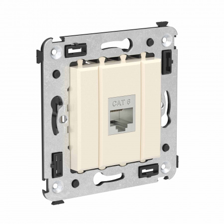 DKC Avanti Компьютерная розетка RJ-45 без шторки в стену, кат.6 одинарная экранированная, Ванильная дымка