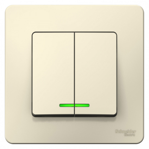 SE Blanca внутр Молочный Выключатель 2-клавишный с подсветкой, 10А, 250B