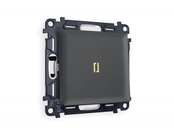 Комплект механизма 1-клавишного проходного выключателя с подсветкой 3200K ALFA MA902030 Графит мягкое касание QUANT