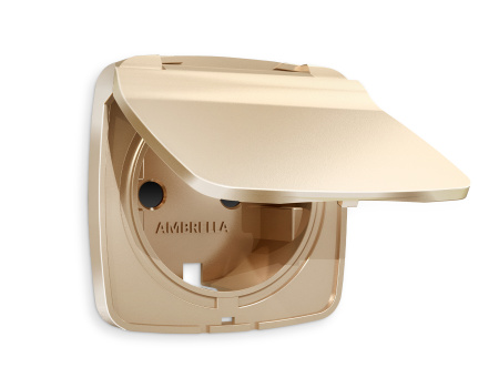 Лицевая панель OMEGA (Шампань) для электрической розетки с заземлением со шторками и крышкой IP44 QUANT AP6080