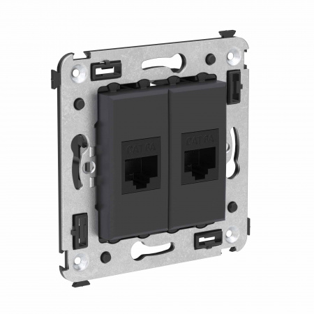 DKC Avanti Компьютерная розетка RJ-45 без шторки в стену, кат.6А двойная, Черный матовый