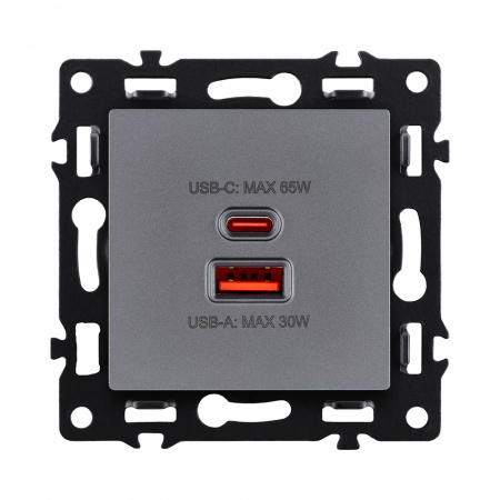 Розетка USB A+C 65W, серый Kollinger Asthetik AS-024GY