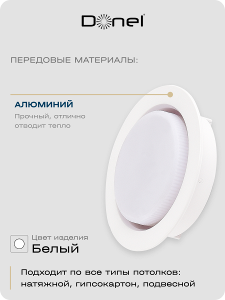 Donel Светильник встраиваемый, белый, D108xH31мм, под лампу GX53, IP20, DN04005R1W