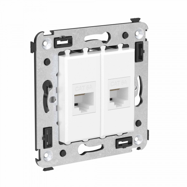 DKC Avanti Компьютерная розетка RJ-45 без шторки в стену, кат.6А двойная, Белое облако