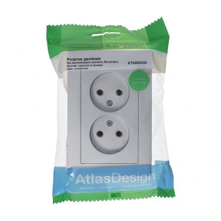 SE AtlasDesign Алюминий Розетка б/з двойная, 16А, в сборе