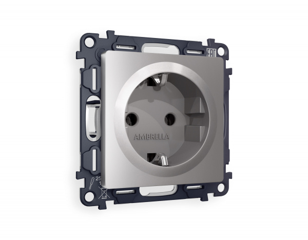 Комплект механизма электрической розетки ALFA MA506010 Сталь матовый с заземлением на винтовых зажимах 2P+E 16A-250V QUANT