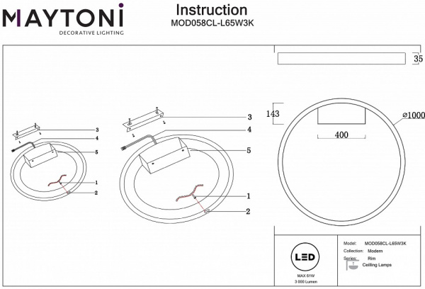 Потолочный светильник Modern MOD058CL-L65W3K Maytoni Rim