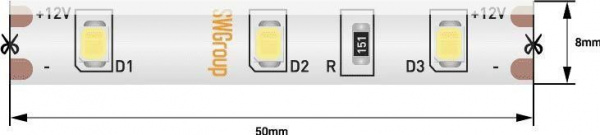 Светодиодная влагозащищенная лента SWG 4,8W/m 60LED/m 2835SMD холодный белый 5M 001682