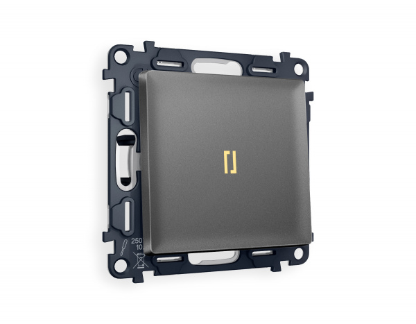 Комплект механизма 1-клавишного проходного выключателя с подсветкой 3200K ALFA MA652030 Антрацит серый QUANT