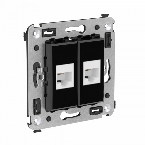 DKC Avanti Телефонная розетка RJ-12 без шторки в стену двойная, Черный квадрат